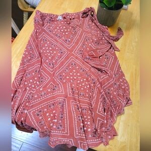 Paisley Wrap Skirt in Rust Red